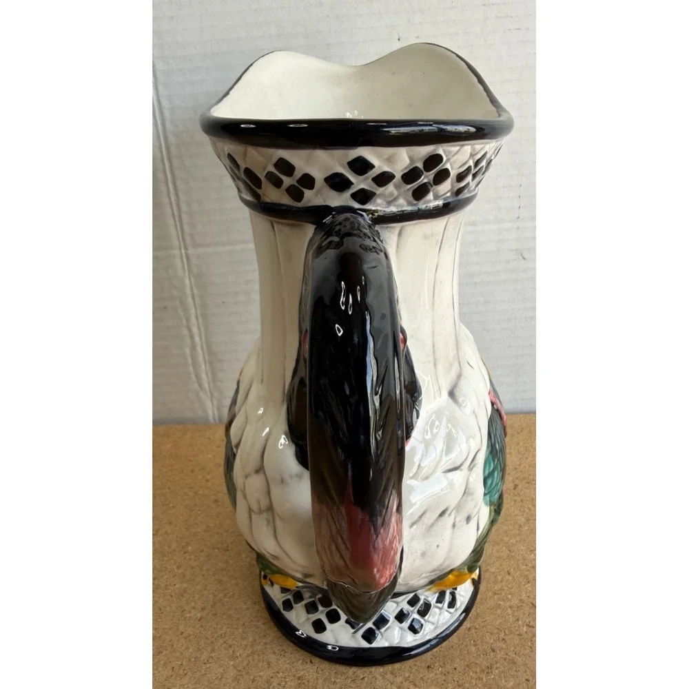 NIB VTG 1998 CBK LTD Rooster Shaped Ceramic Pitcher Country Style‎ 8 1/2